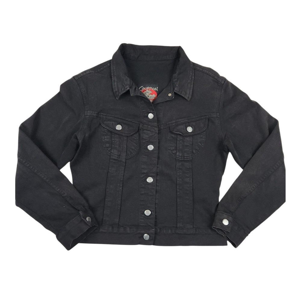 Rare Vintage Cimarron‎ Spanish Warriors Denim Trucker Jacket Faded Black XS S